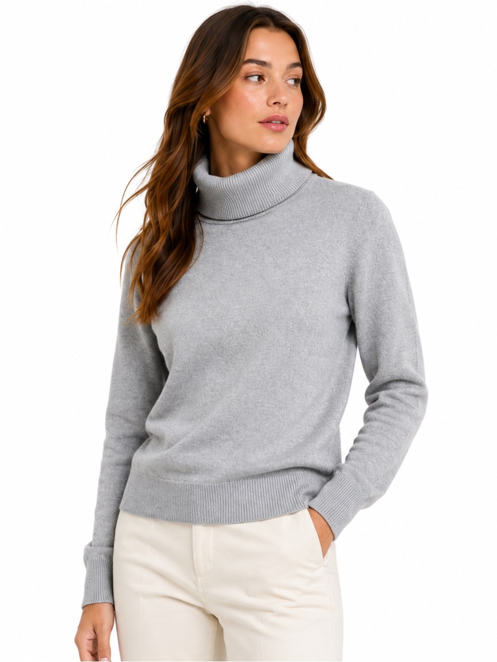 Andrew Marc Turtleneck Sweater Gray Fine Knit Soft Stretch Pullover S (CKB078)